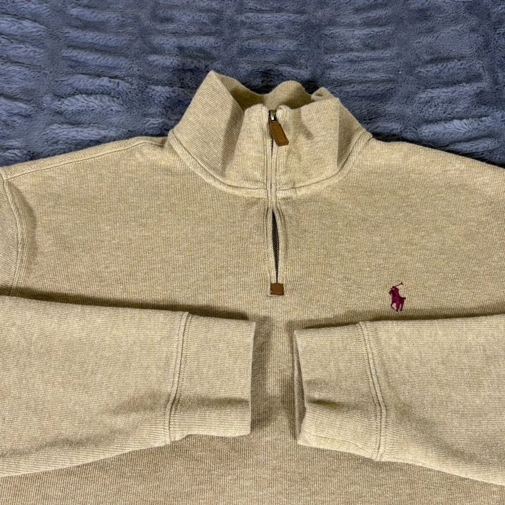 Polo Ralph Lauren Mens XL Tan Khaki 100% Cotton 1/4 Zip Pullover Sweater AR264